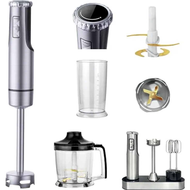 KB ELEMENTS Stabmixer 800 Watt, Elektrischer Stabmixer mit Voll Kupfer Motor, 8 stufenlosen Geschwindigkeiten, Titan Klingen, Edelstahlgehäuse