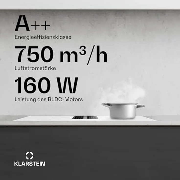 Klarstein AirJet 90 Induktionskochfeld mit integriertem Dunstabzug, 750 m³/h, Energieeffizienzklasse A++, 10.000-W-Boost, Flexzonen, Touchpanel, Kindersicherung, Weiß, 90 cm – Bild 3