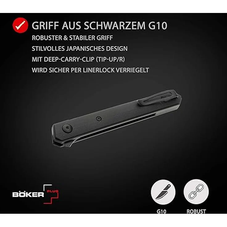 Böker Plus® Kwaiken Air Mini G10 All Black - Gentleman Folder mit Clip - EDC Einhand-Messer mit schwarzer Klinge - Flipper Messer in Geschenkbox – Bild 4