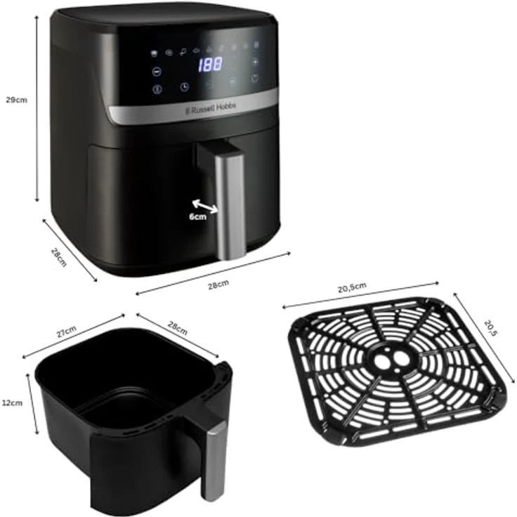 Russell Hobbs Heißluftfritteuse XL 5,5 l Rapid AirFryer SatisFry, 9 Programme, spülmaschinenfest, Fritteuse ohne Öl, TouchScreen, sehr leise, kompaktes Gehäuse – Bild 3