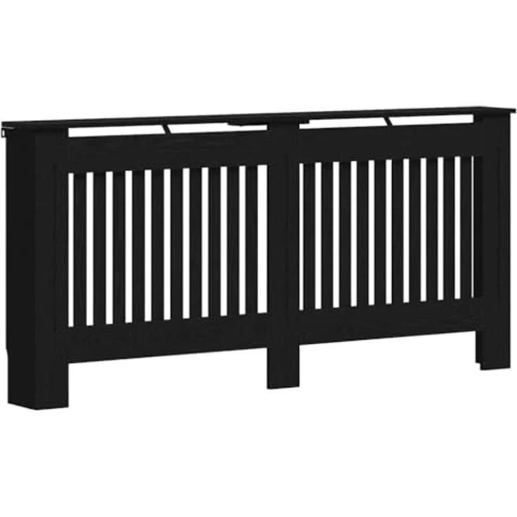 vidaXL Heizkörperabdeckung Schwarz Eichen-Optik 172 x 19 x 81,5 cm, Moderner dekorativer Wärmeschutz aus Holzwerkstoff, kindersicher mit vertikalen Schlitzen – Bild 1
