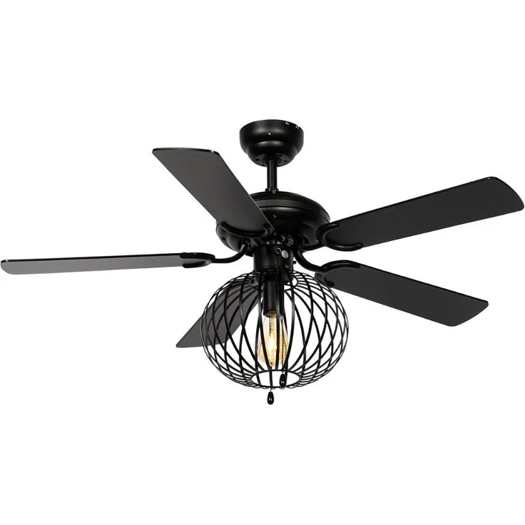 Qazqa Deckenventilator Mistral, Schwarz, 107,5 cm Durchmesser, Wendbare Flügel
