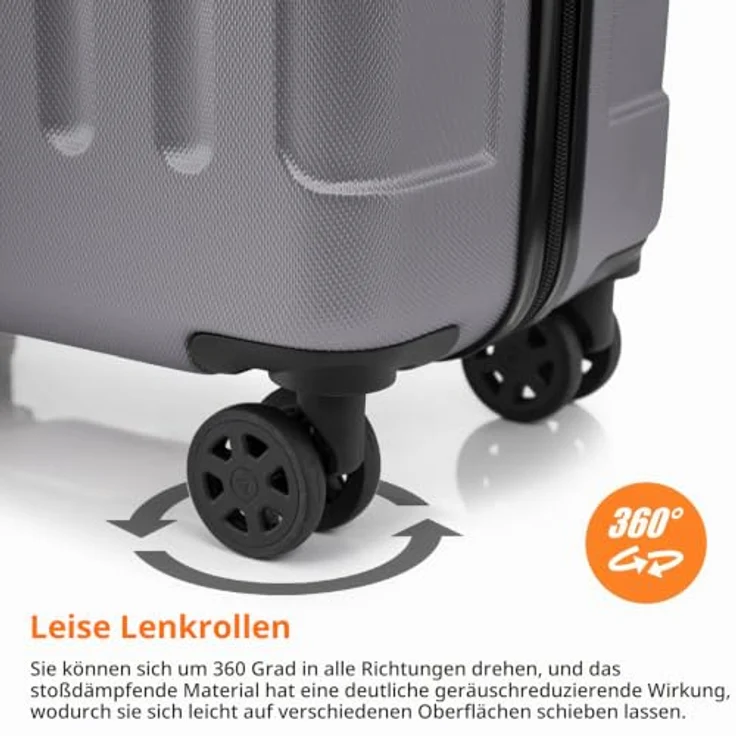 YONSLY Gepäck Suitcase Reisekoffer, Hartschalenreisekoffer mit 360° Lenkrollen, Zahlenschloss, mehrstufigem Teleskopgriff (L, Hellgrau) – Bild 5
