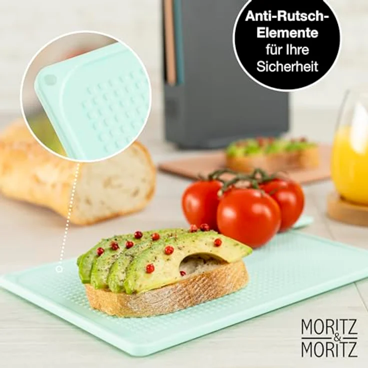Moritz & Moritz 4X Frühstücksbrettchen Kunststoff Klein - 20,5 x 14,5 cm, spülmaschinenfest, mit Ständer (4 verschiedene Farben) – Bild 5