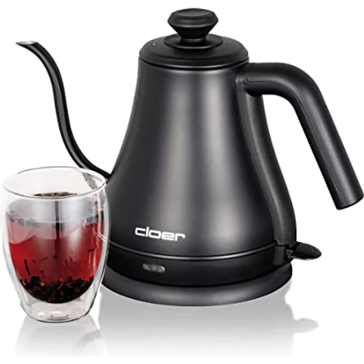 Cloer 4960 Gooseneck Wasserkocher, 1000 Watt, 0,8 Lite, verdecktes Heizelement, abnehmbarer Deckel, Kontrollleuchte, Edelstahl, schwarz – Bild 2