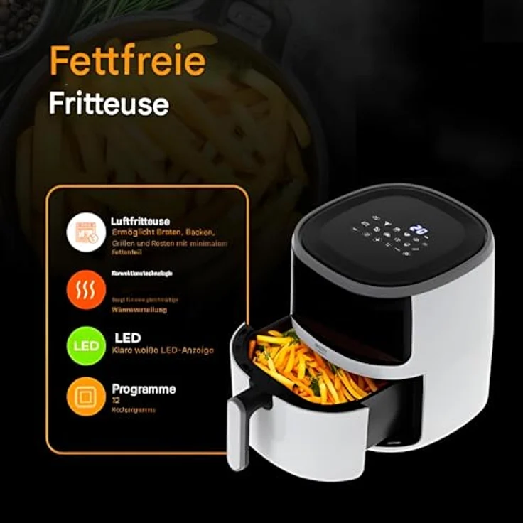 Camry Heißluftfritteuse CR 6313, Airfryer, Backofen, 12 Programme, 5 Liter, weiß – Bild 4
