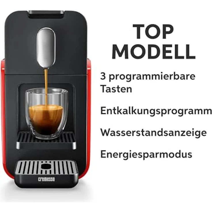 CREMESSO Brava Glossy Red Kapselmaschine, Stilvolle Kaffeekapselmaschine in glänzendem Rot – Bild 4