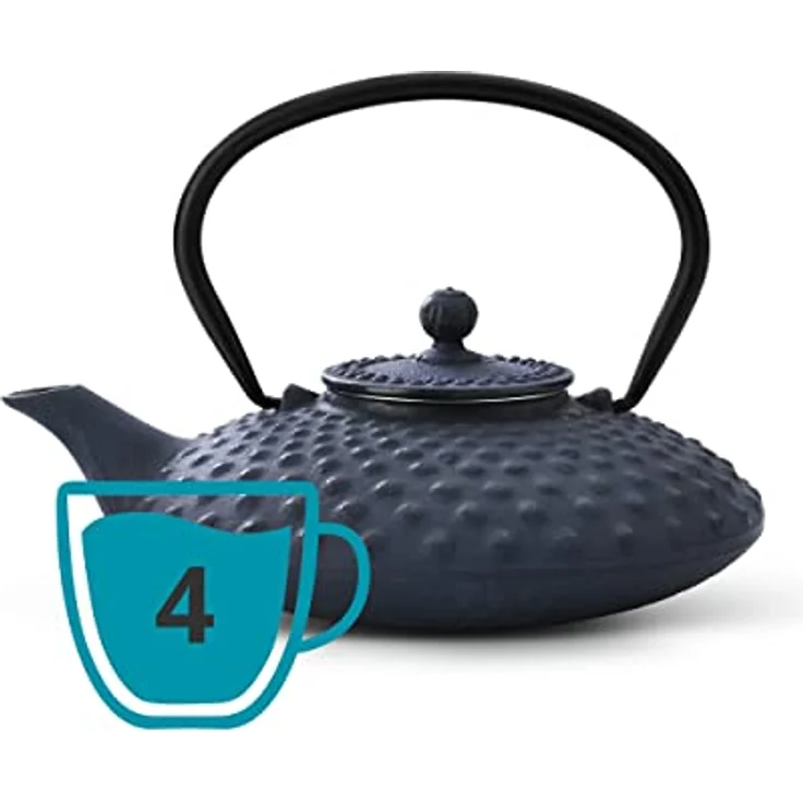 asiatische Teekanne Gusseisen Jing 0,8 ltr. blaue Noppenstruktur – Bild 2