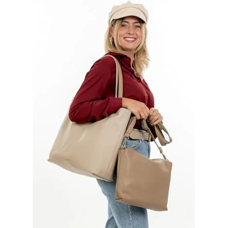 EMILY & NOAH Shopper E&N Eva, Damen Tasche aus Feinsynthetik mit abnehmbarem Umhängeriemen, zweifarbig, Echtleder-Optik – Bild 3
