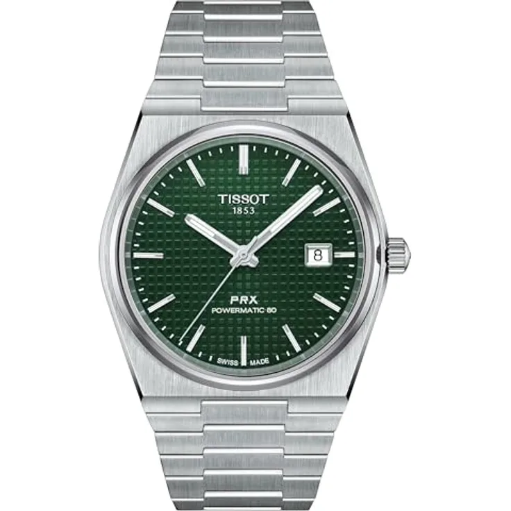 Tissot PRX Herrenuhr Automatik Grün T137.407.11.091.00 Stahl, Grau, Armband, grau, Armband