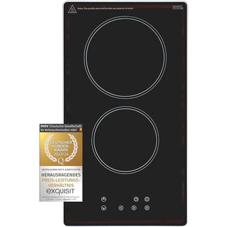 Exquisit Kochfeld EKC301-R-020 | Glaskeramik | Touch Control | Timer | Kindersicherung | Rahmenlos | 2 Kochstellen | 3000 W, Schwarz