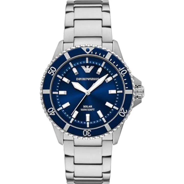 Emporio Armani Solaruhr AR11697, analoge Herrenuhr mit blauem Sunray-Zifferblatt und Edelstahlarmband, solarbetrieben – Bild 1