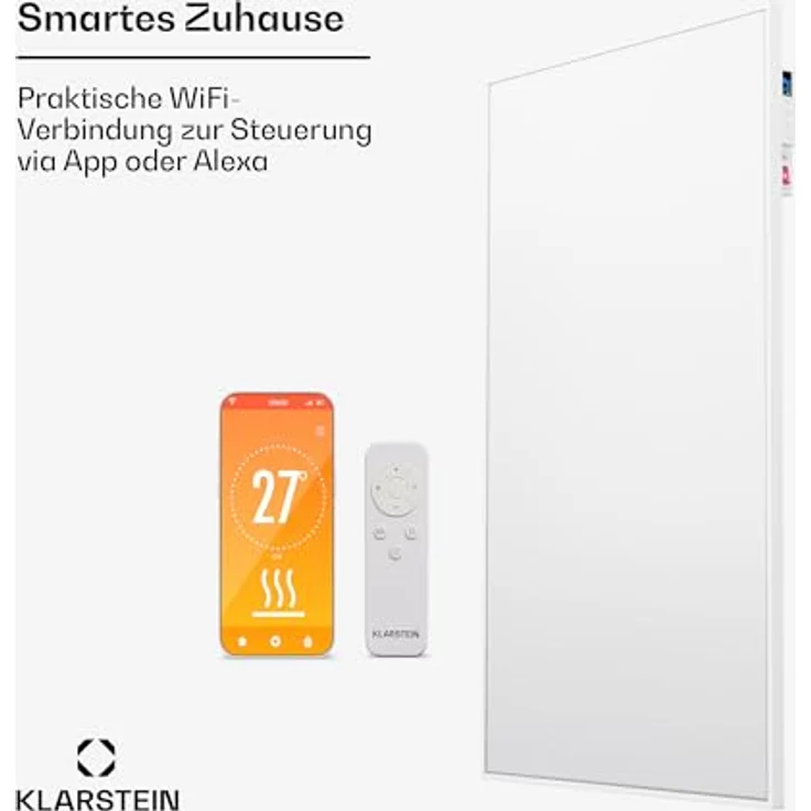 Klarstein Infrarotheizung mit Thermostat, 600W Elektroheizung, Smart Home Infrarotheizung zur Wandmontage, IR mit App-Steuerung & Erkennung Offener Fenster, Effizienter Feuchtraum Heizkörper CO2-Frei – Bild 2
