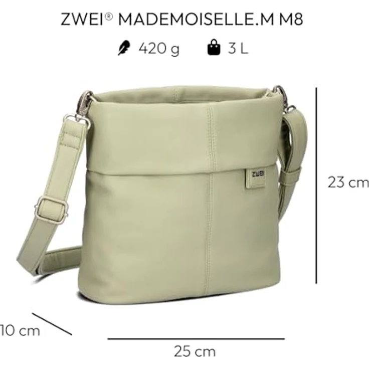 Zwei Mademoiselle M8, Handtasche Umhängetasche aus Kunstleder mit Innenfächern, grün – Bild 2
