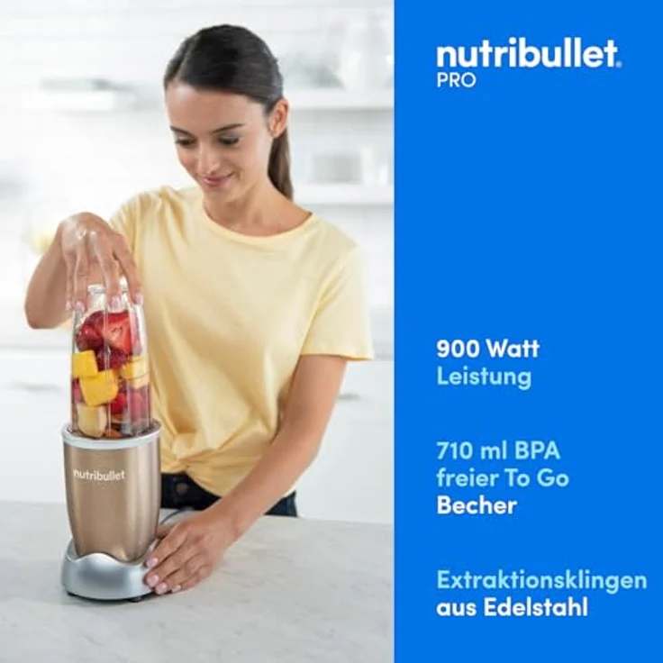 NUTRiBULLET 900 W ? ABZIEHER Nährstoffen patentierte Technologie ? Entsafter für Zubereitungen Kulinarische Healthy ? Vorreiniger Kulinarische mit Cup To Go für zu nutriblast mit sich, Kunststoff, Champagne 900W, 29 x 17 x 34 cm – Bild 2