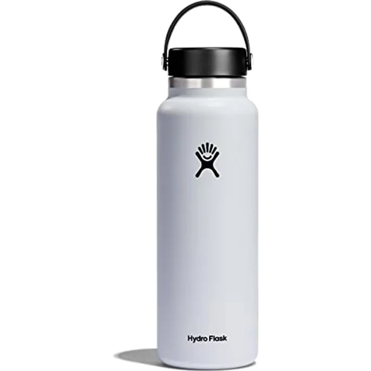 HYDRO FLASK - Trinkflasche 1180ml (40oz) - Isolierte Wasserflasche aus Edelstahl - Sportflasche mit auslaufsicherem Flex Cap-Deckel & Gurt - Thermoflasche Spülmaschinenfest - Größe Öffnung - White