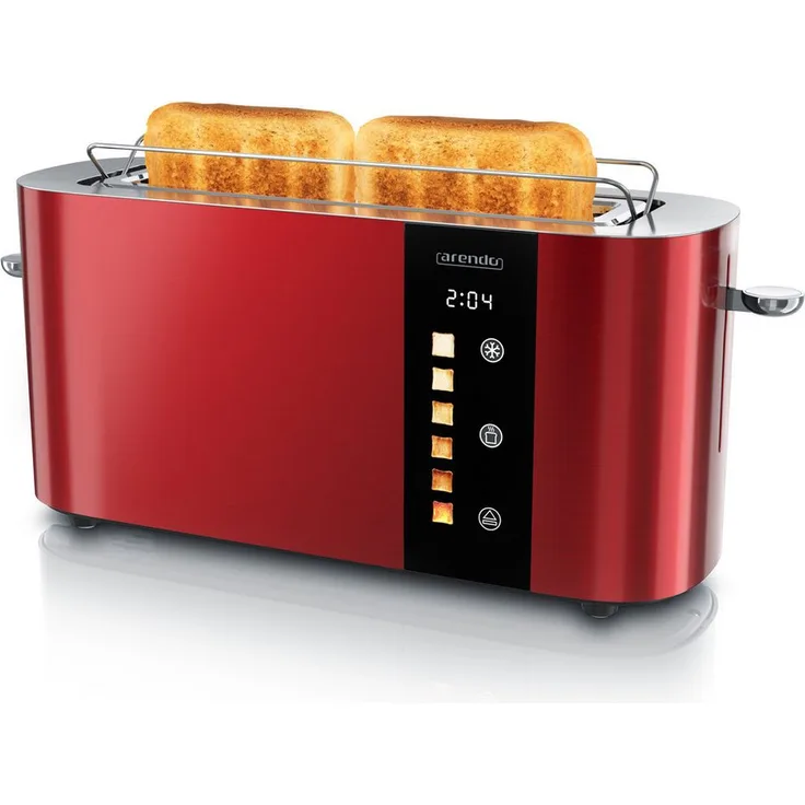 Arendo LEVEL TOUCH Toaster 2-Scheiben Langschlitz aus Edelstahl, 1000 W, mit Restzeit-Bräunungsgradanzeige und Brötchenaufsatz