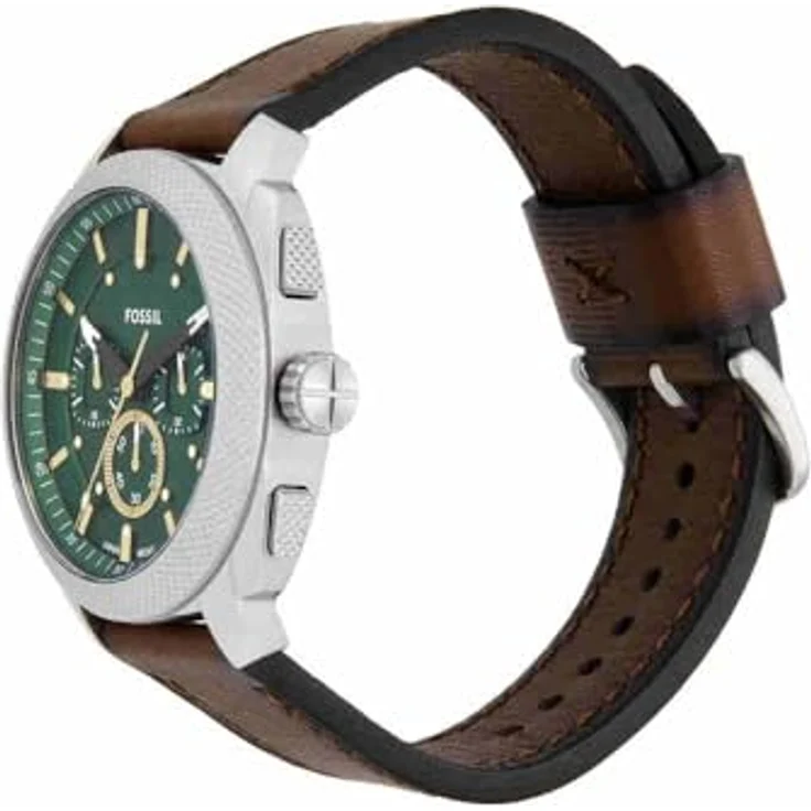 FOSSIL FS6100, Herren Analog Quarz Uhr mit 44-mm-Gehäuse aus grünem Edelstahl, braunem Lederarmband und wasserdicht bis 50 Meter – Bild 3