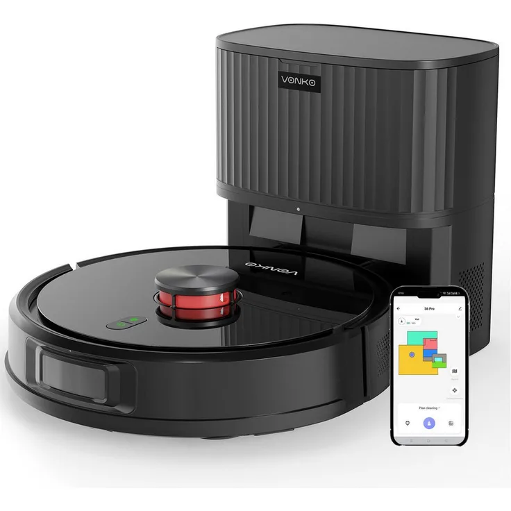 VONKO Saugroboter S6 Pro, 6000Pa Saugkraft, 4-in-1 Reinigung, LiDAR-Navigation, APP-Bedienbar, schwarz