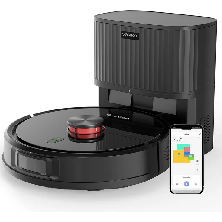 VONKO Saugroboter S6 Pro, 6000Pa Saugkraft, 4-in-1 Reinigung, LiDAR-Navigation, APP-Bedienbar, schwarz