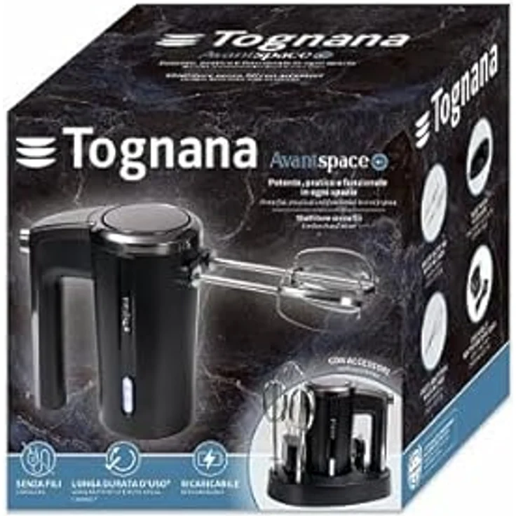 Tognana Avantspace Wiederaufladbarer Kabelloser Handmixer Kunststoff-Edelstahl Schwarz – Bild 4