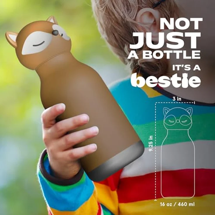 ASOBU Bestie Kindertrinkflasche mit Fuchskopf, isolierte Edelstahlflasche 420ml, auslaufsicher & BPA-frei, spülmaschinenfest – Bild 5