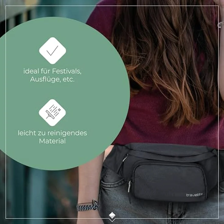 travelite Gürteltasche Kick Off, Polyester, geräumiges Hauptfach mit verstellbarem Riemen, schwarz – Bild 6