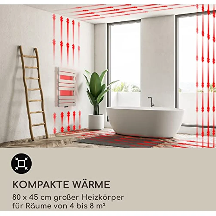 Blumfeldt Badheizkörper, Design Heizkörper Flach, 355 W Vertikal Heizkörper mit Thermostat, für Badezimmer & Wohnzimmer, Weiß – Bild 5