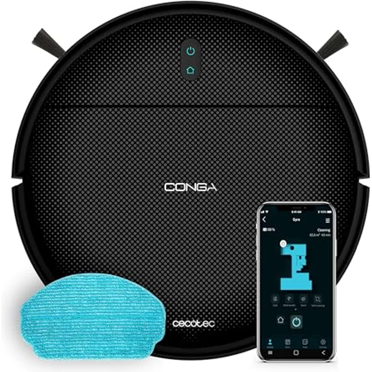 Cecotec Conga M10 Advance Aqua Pro, Roboterstaubsauger mit Gyroskop und Seitenbürste, Schwarz, 150 min Akkulaufzeit – Bild 1