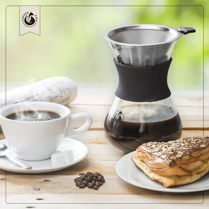 Coffee Fox Kaffeebereiter, Pour Over - 650 ml Glaskaraffe mit Edelstahlfilter, spülmaschinenfest und nachhaltig – Bild 6