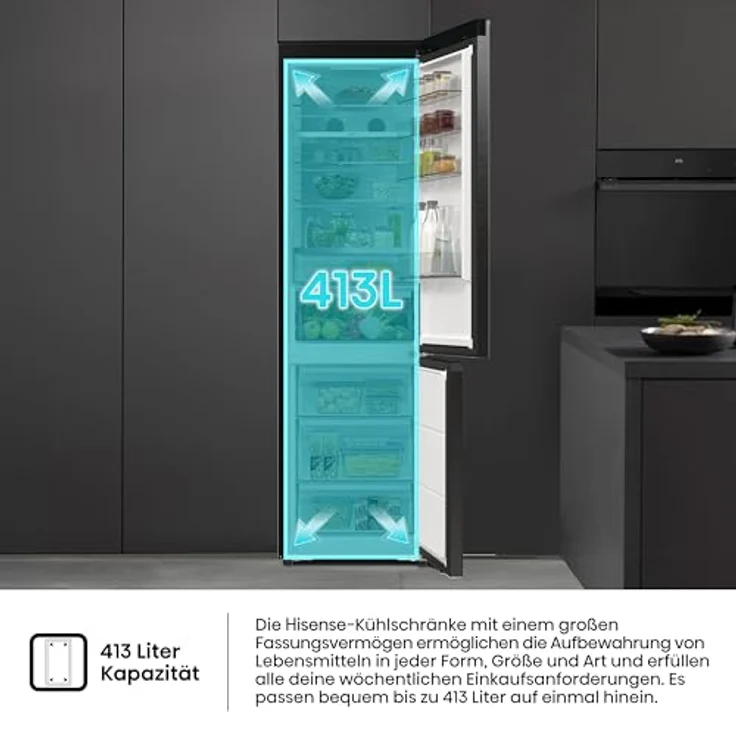 HISENSE RB5P410SAFC Kühlgefrierkombination, 413 l, Energieeffizienzklasse C, 2030 mm hoch, Schwarz – Bild 5