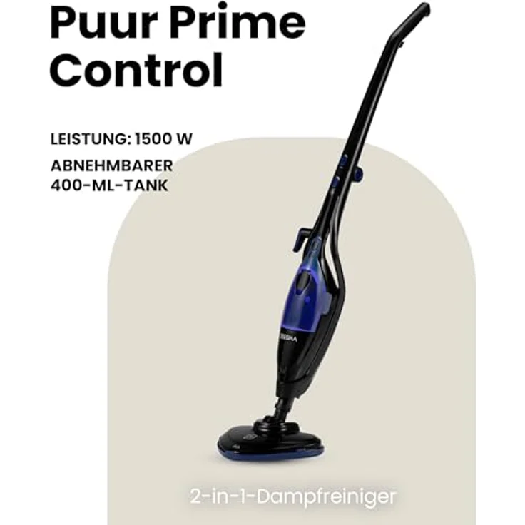 Zeegma Dampfmopp Handdampfreiniger Puur Prime Control, 13 in 1 Düsenset, reinigungsmittelfreie Reinigung, klappbar, 1500 W, 400 ml, ideal für Böden, Teppiche, Fliesen und Fenster – Bild 3