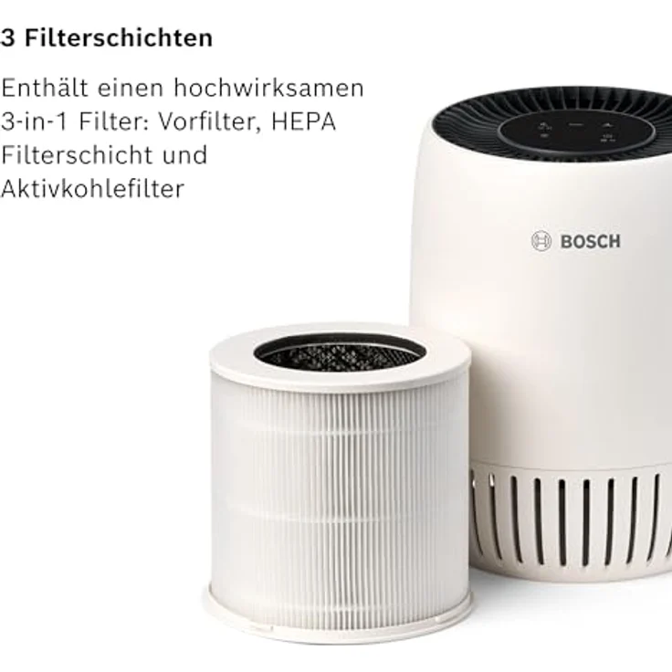 Bosch Air 1000, Luftreiniger für Räume bis 23 m² mit 3-in-1 Luftfilter, Automatikmodus, Ruhemodus (< 25 dB(A)), CADR: 100 m³/h, USB-C-Lademöglichkeit – Bild 5