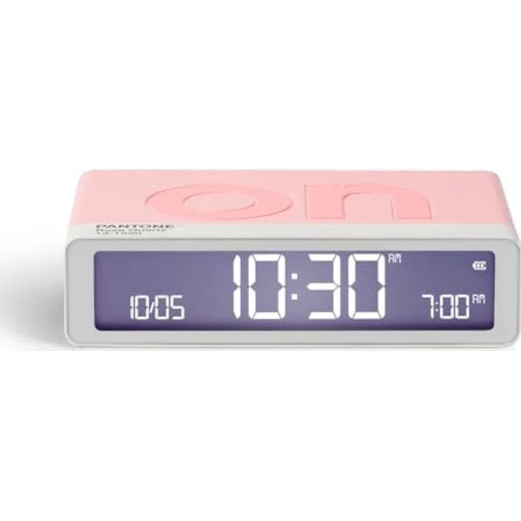 Lexon Flip Classic x Pantone, Digitaler Design Wecker ON/Off, Wiederaufladbarer Reisewecker mit leise Alarm und LED-Display, Rosa Quarz – Bild 1