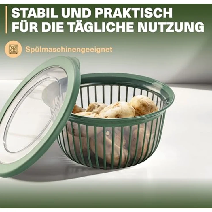 VIWARES 3 Schüssel-Set mit Deckel stapelbar (6-teilig) - 1, 2, 3 L, BPA-frei, spülmaschinenfest, grün, für Teig, Salate und Lebensmittelaufbewahrung – Bild 4