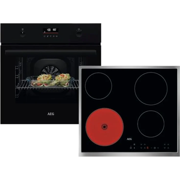 AEG AB31BP1 Set Pyrolyse Backofen BPK53516XB mit 65 Litern und Glaskeramikkochfeld NRN64A00XB, schwarz, 4 Kochzonen, Pyrolytische Selbstreinigung, 25 Automatikprogramme – Bild 1