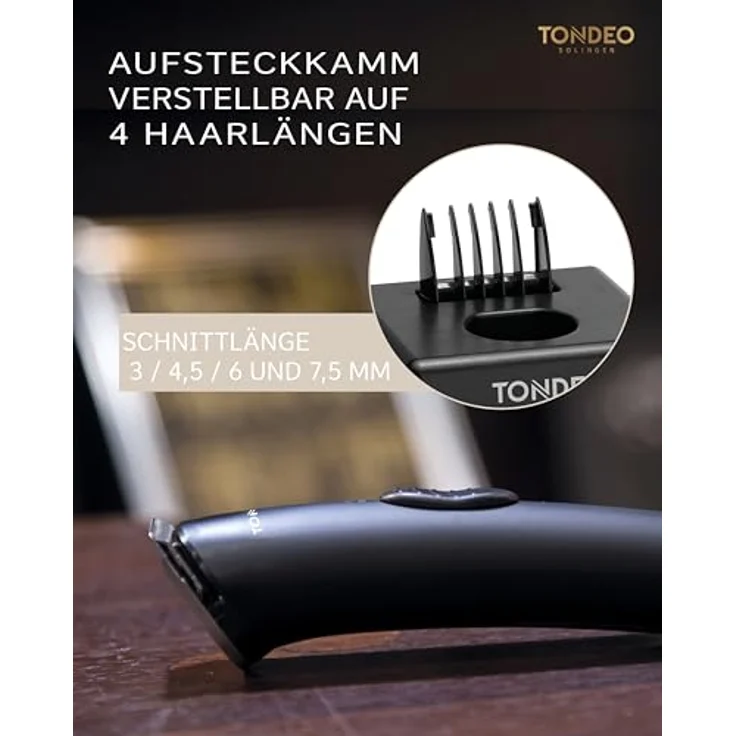 Tondeo ECO S Plus Trimmer Schwarz Haarschneider mit Karbonstahlklingen 60 Minuten Akkubetrieb Trockenanwendung – Bild 5