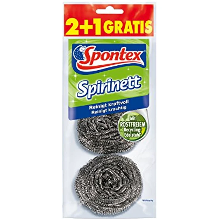 Spontex Spirinett Edelstahlspiralen, ideal für hartnäckigen Schmutz in Töpfen und Pfannen, aus rostfreiem Recycling-Edelstahl (1 x 3 Stück) – Bild 2