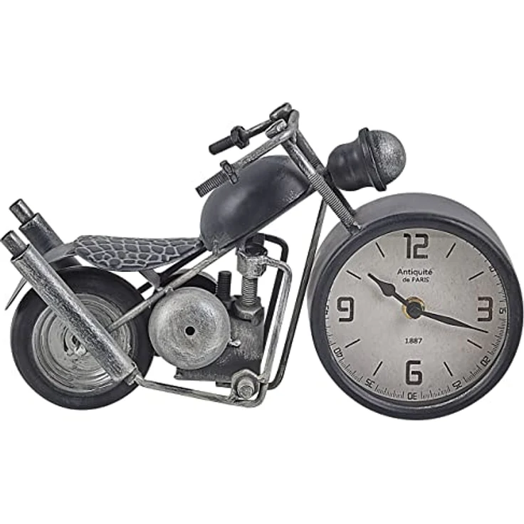 Beliani BERNO, Tischuhr in Motorradform, schwarz/silber, 19 cm, hochwertige Verarbeitung für stilvolle Dekoration – Bild 4