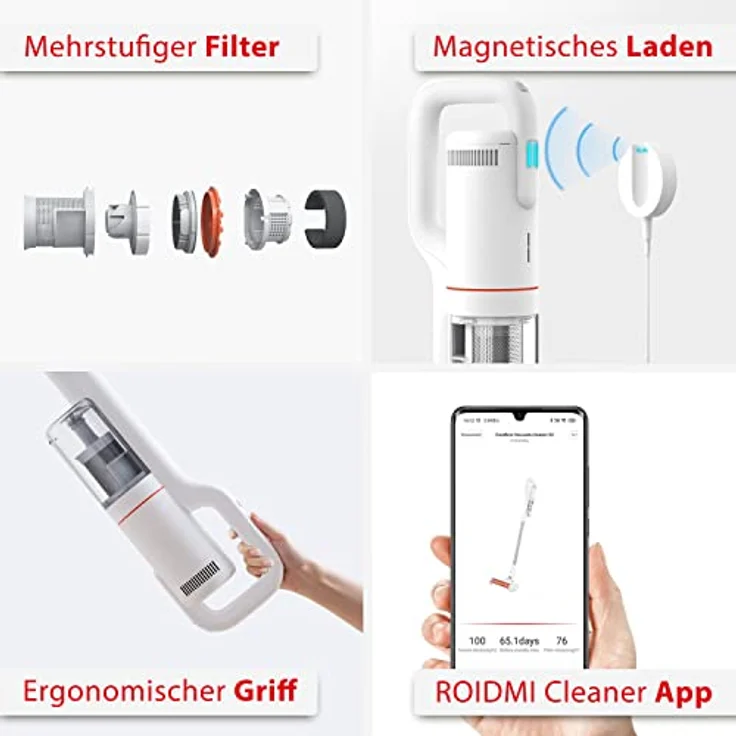 Xiaomi Roidmi S2 Handstaubsauger mit Akku App-Steuerung, beutellos, weiß – Bild 5