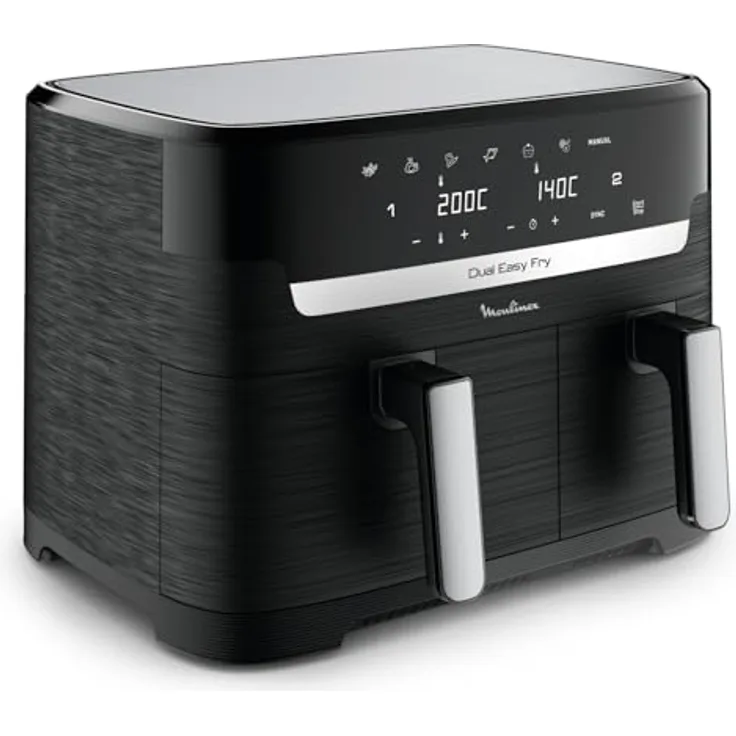 Moulinex Dual Easy Fry 8,3 L - Dual Air Fritteuse, Energieeinsparung bis zu 70%, 5,2 l und 3,1 l Fassungsvermögen, 7 Programme, knusprige Ergebnisse, digitales Rezeptbuch