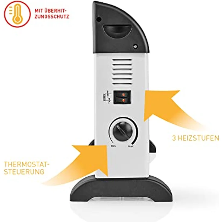 X4-LIFE Konvektor mit 3 StufenWärmeregulierung 750W, 1250W und 2000W, Elektrischer Heizkörper, Überhitzungsschutz mit Kontrollleuchte, Wärmt bis zu 25m², Standheizung mit Tragegriffen – Bild 4