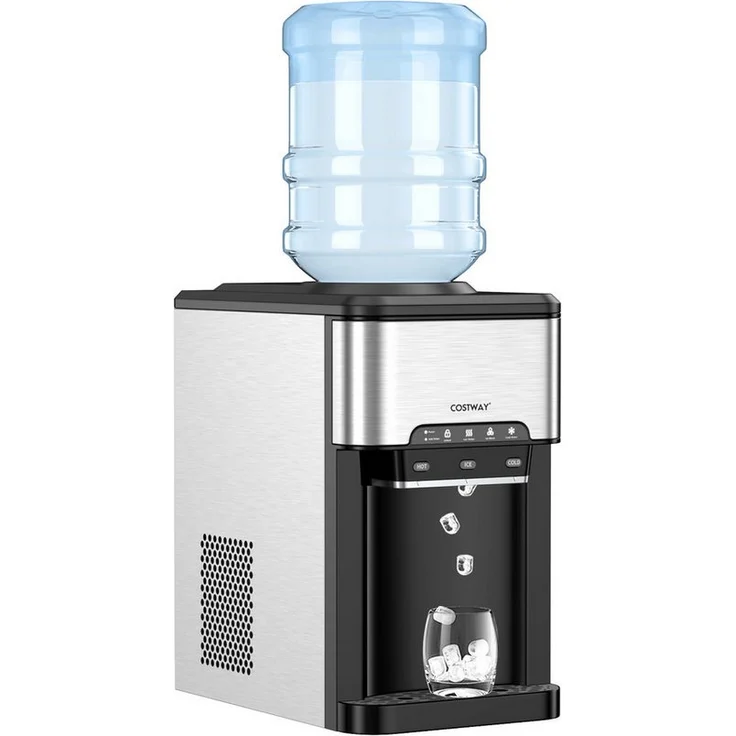 COSTWAY Eiswürfelmaschine, 3-in-1-Wasserspender mit Eismaschine, Silber und Schwarz, 44 lbs tägliche Eiskapazität