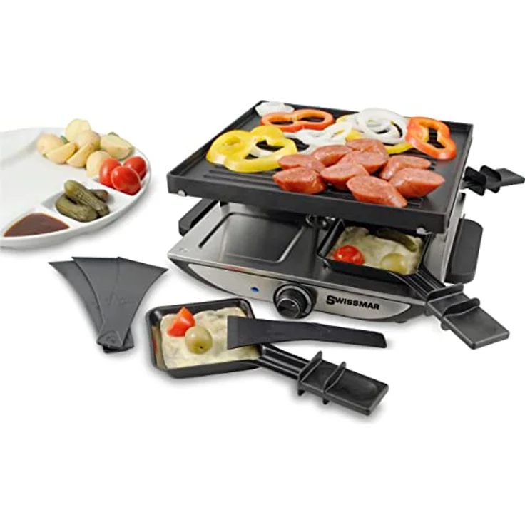 Swissmar Genfer Raclette-Grill, Racletteofen für 4 Personen mit reversibler Gusseisen-Grillplatte, Silber – Bild 9