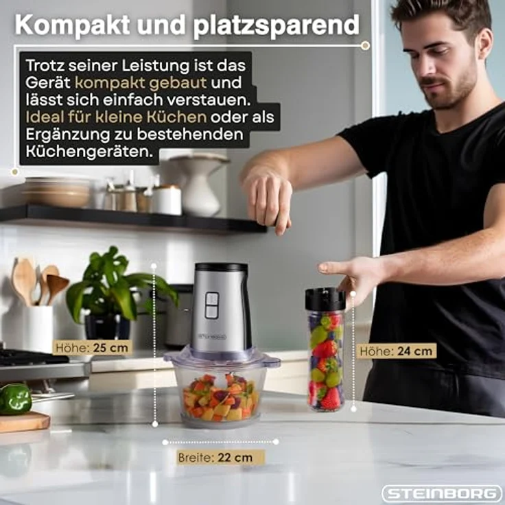 STEINBORG Standmixer SB-2650, 500 W, 1,8 Liter Glasbehälter, 600 ml To Go Becher, 4-Fach Edelstahlklingen, schwarz – Bild 8