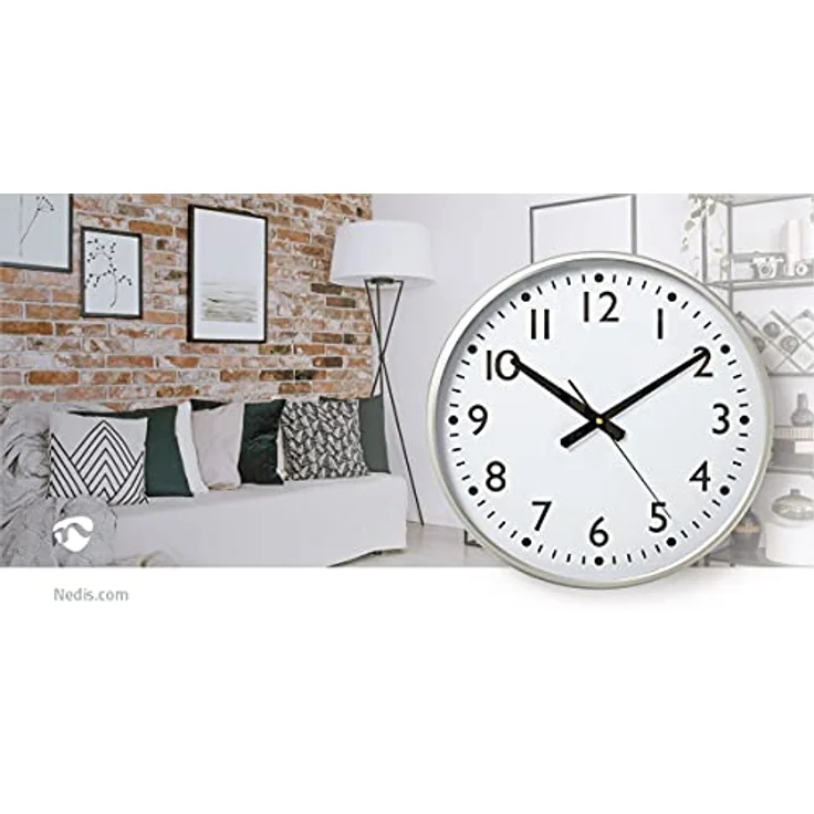 NEDIS Wanduhr - Durchmesser: 380 mm - Kunststoff - Silber/Weiss – Bild 5