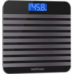 Digitale Personenwaage Waage, Ultraschlanke Körperwaage mit Hochpräzisions-Sensoren, Gewichtswaage mit Step-On-Technik, kg/lb/st, Tragkraft bis 180kg, Ultraschlank, Schwarz