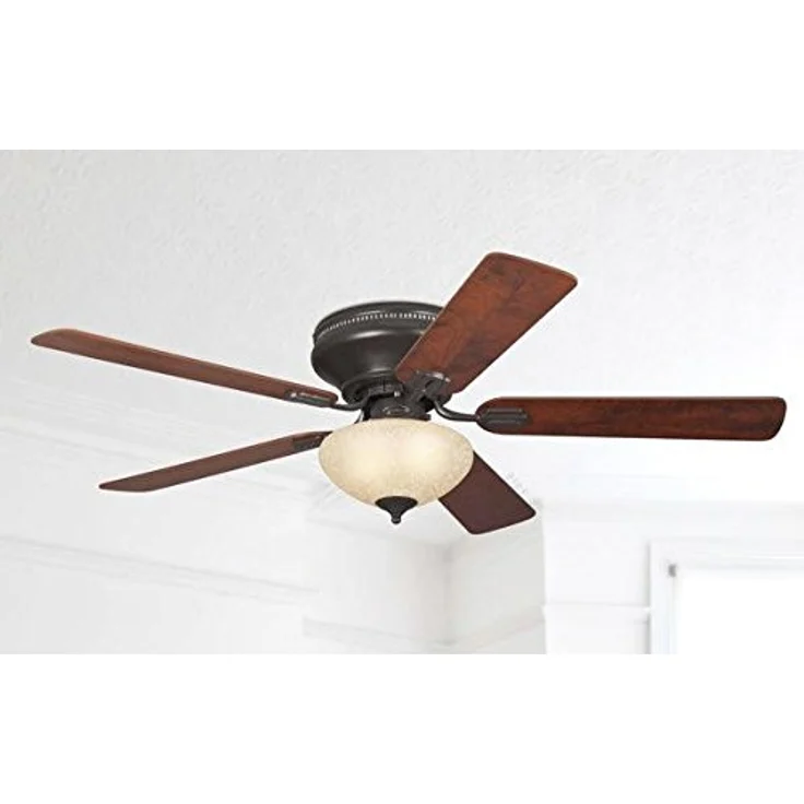 Westinghouse Lighting 132 cm Deckenventilator Everett 72154 mit Einzelleuchte und fünf Flügeln, Ausführung in Espresso mit Lampenschirm aus Scavoglas – Bild 6