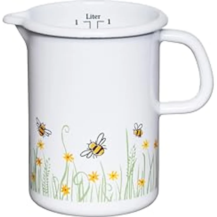 Riess Küchenmaß Ø 9cm, BIENE, Emaille, 1,0 Liter, induktionsgeeignet, ofenfest, Edelstahl-Deckel, Made in Österreich – Bild 1