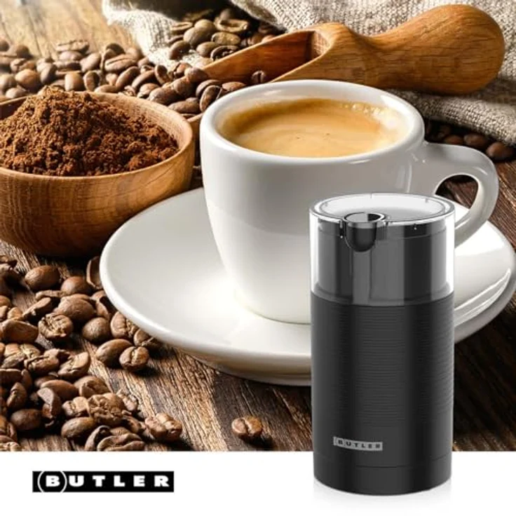 Butler Kaffeemühle 150W, 70g mit Edelstahlklingen, Schwarz – Bild 8